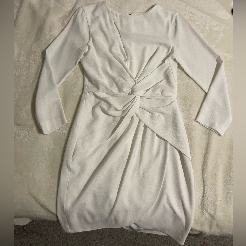 Dress the Population Long Sleeve Stretch Crepe Twist Dress